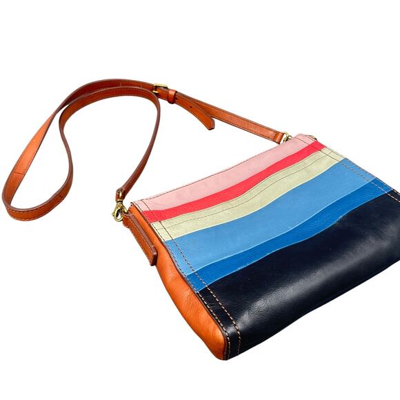 Fossil Leather Crossbody Hand Bag Multicolor Stripe Boho Retro Purse Y2K Rainbow - Picture 5 of 16
